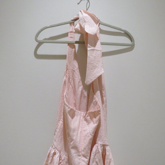 LUCY IN THE SKY Striped Crinkle Halter Dress in Pink Cocktail Pastel - Size M - Picture 10 of 15